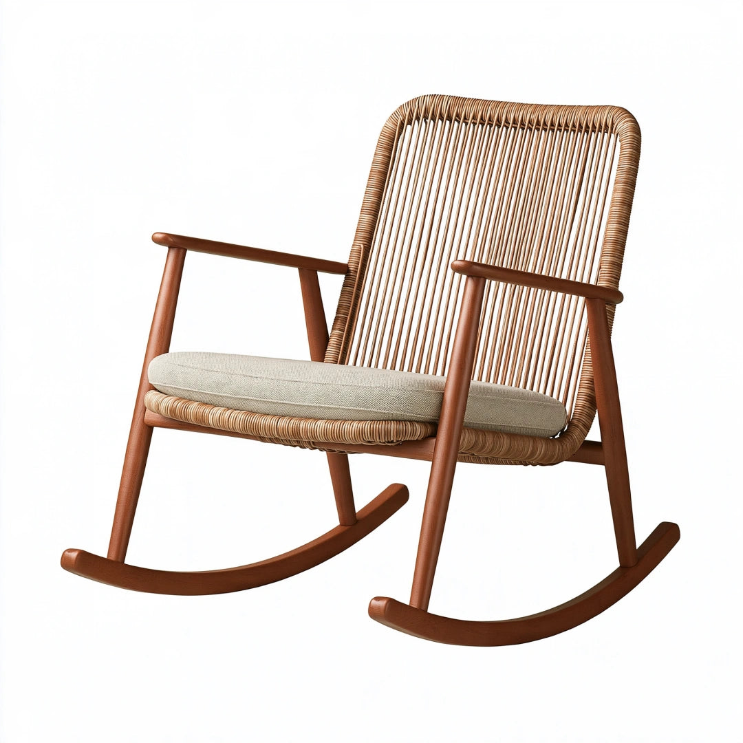 Schaukelstuhl 98 x 68 x 100 cm aus Holz und Rattan in Braun mit Sitzpolster