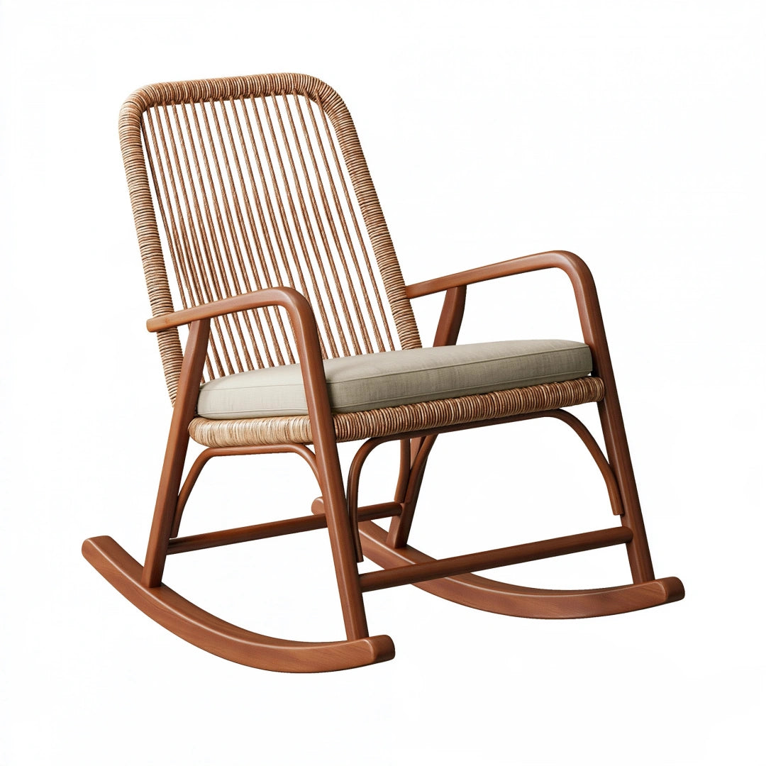 Schaukelstuhl 100 x 70 x 105 cm aus Holz und Rattan in Braun mit Sitzpolster