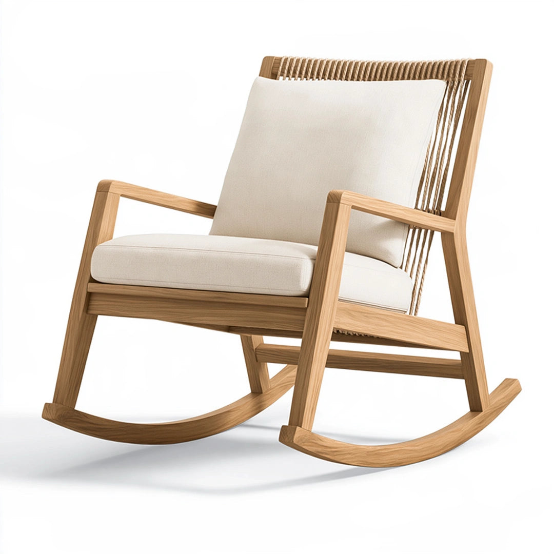 Schaukelstuhl 70 x 90 x 100 cm aus Holz in Natur/Creme mit Seilgeflecht