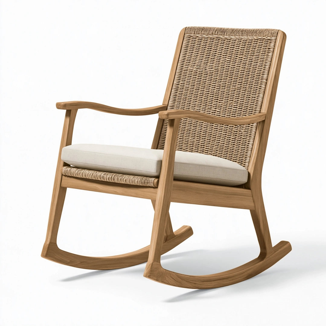 Schaukelstuhl 105 x 65 x 100 cm Holz Naturbraun Beige mit Geflecht und Armlehnen