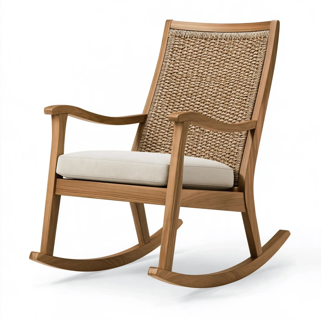 Schaukelstuhl 68 x 92 x 105 cm Holz Naturbeige mit Geflecht und Polstersitz