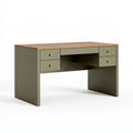 Schreibtisch 140 x 60 x 75 cm Holzwerkstoff Olivgrün Walnussoptik mit 5 Schubladen