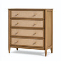 Kommode 90 x 45 x 110 cm aus Holz in Natur mit Rattangeflecht im Retro-Stil