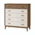 Kommode 100 x 45 x 120 cm in Walnussbraun und Creme aus Holzwerkstoff mit 6 Schubladen im Retro-Stil