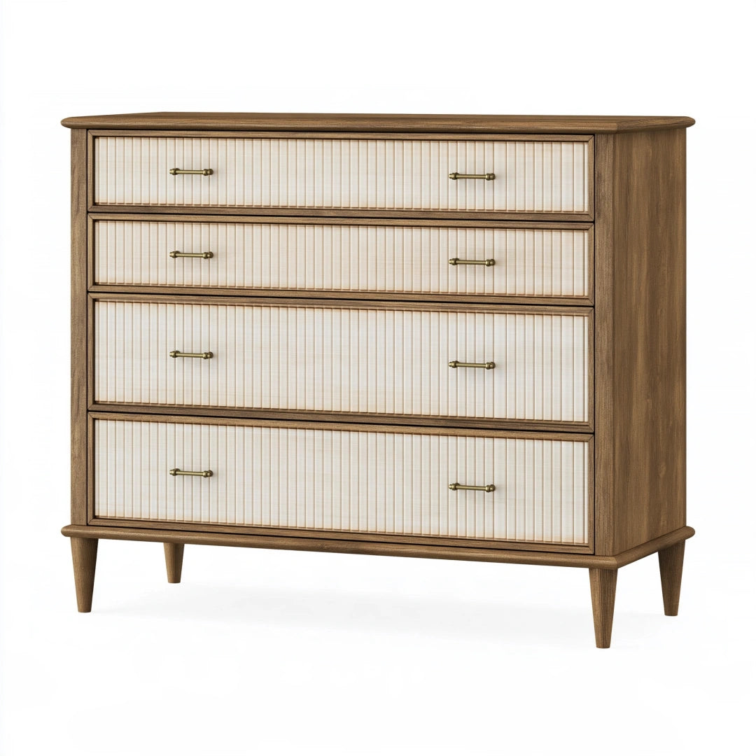 Kommode 120 x 45 x 110 cm Holz Braun Creme mit vier Schubladen Retro