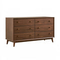 Kommode 150 x 45 x 85 cm in Walnussbraun mit sechs Schubladen im Mid Century Stil