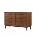 Kommode 150 x 45 x 90 cm aus Holz in Walnussbraun mit 6 Schubladen im Mid Century Stil
