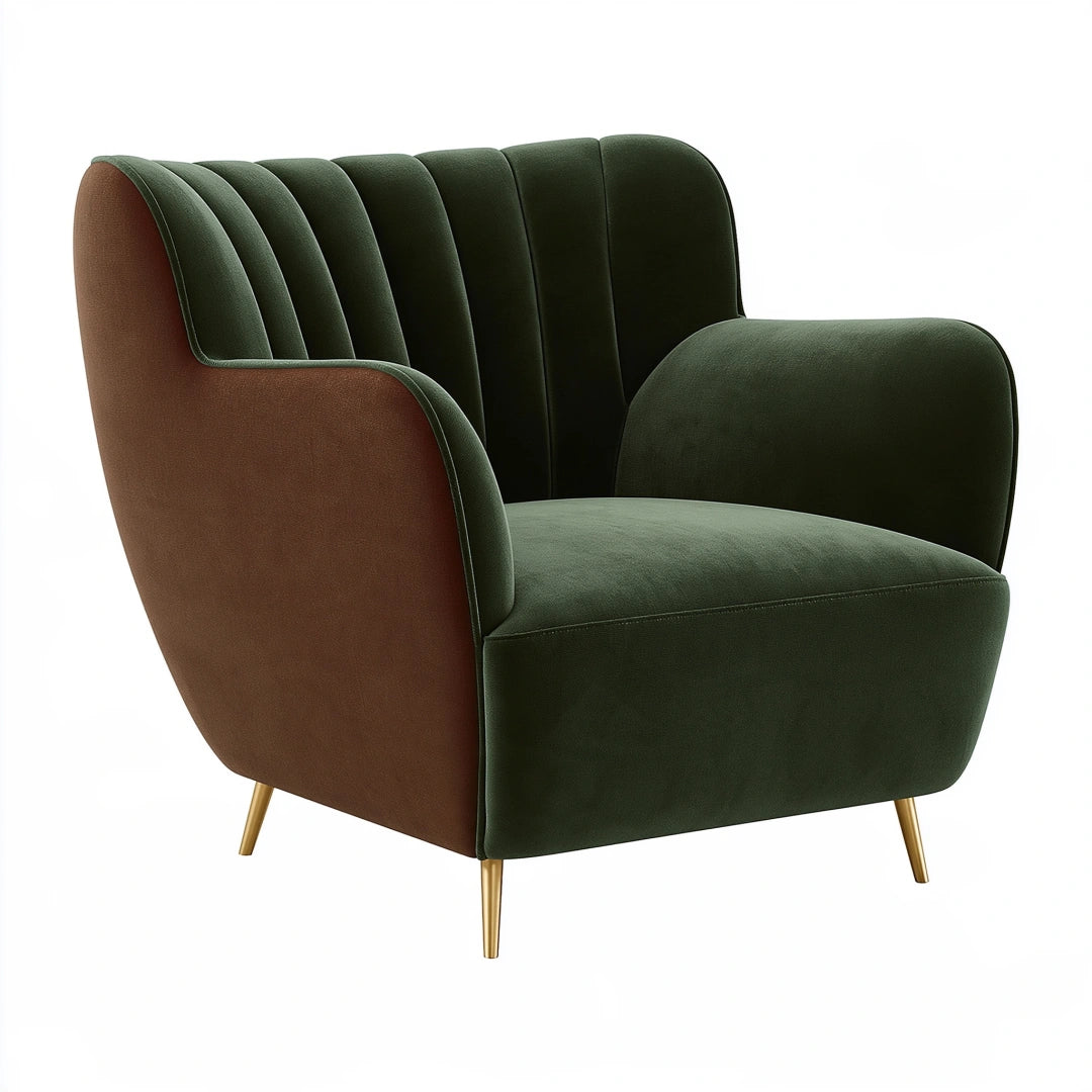 Sessel 82 x 85 x 78 cm Samt Grün Braun gepolstert Retro