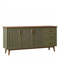 Sideboard 180 x 45 x 85 cm in Olivgrün und Holz mit 3 Türen 3 Schubladen im Mid-Century-Stil
