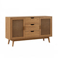 Sideboard 160 x 40 x 85 cm Holzoptik Braun mit Rattangeflecht Mid Century Stauraum