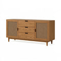 Sideboard 160 x 40 x 80 cm Holz Naturbraun mit Rattangeflecht im Retro-Stil