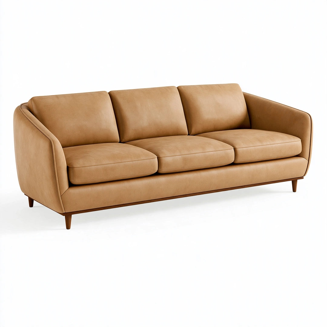 3-Sitzer Sofa 220 x 90 x 85 cm in Cognacbraun mit lederähnlichem Bezug und Holzfüßen