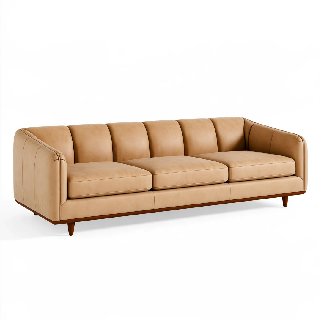 3-Sitzer Sofa 230 x 90 x 78 cm in Hellbraun Kunstleder mit Holzfüßen