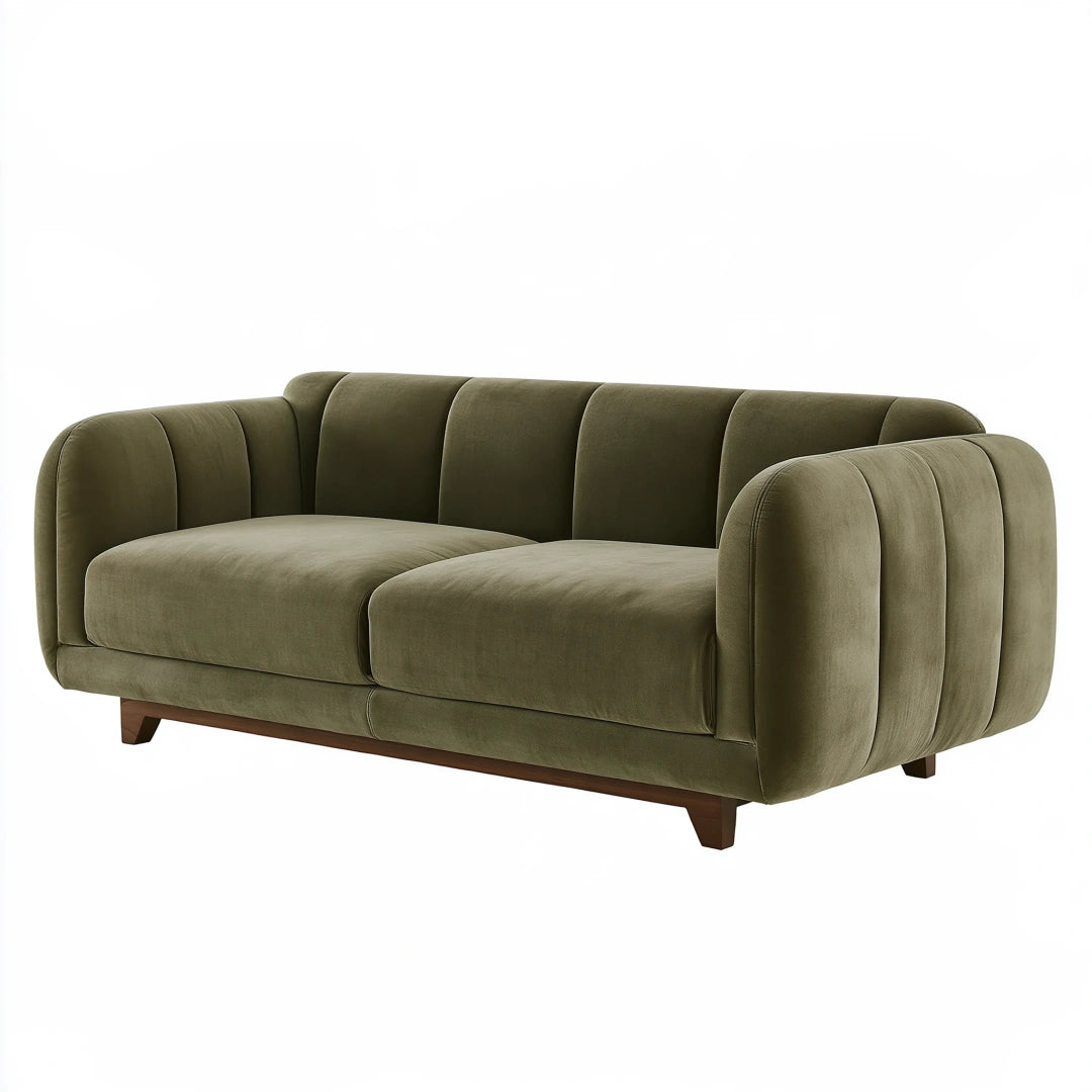 2-Sitzer Sofa 190 x 90 x 78 cm olivgrüner Samtstoff mit Holzfüßen modernes Design