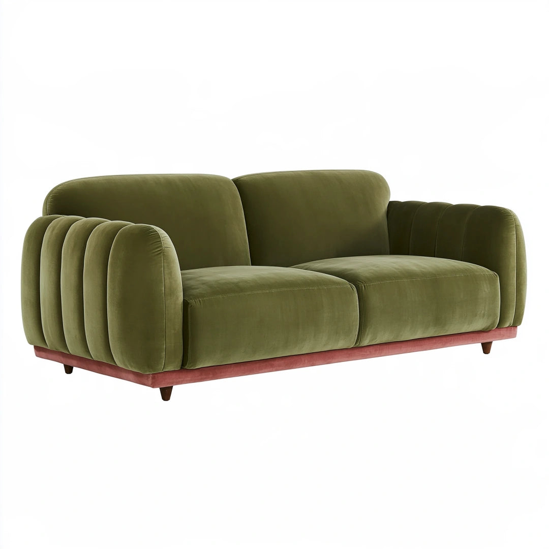 2-Sitzer Sofa 190 x 90 x 78 cm Samtstoff Olivgrün Art-Déco gepolstert