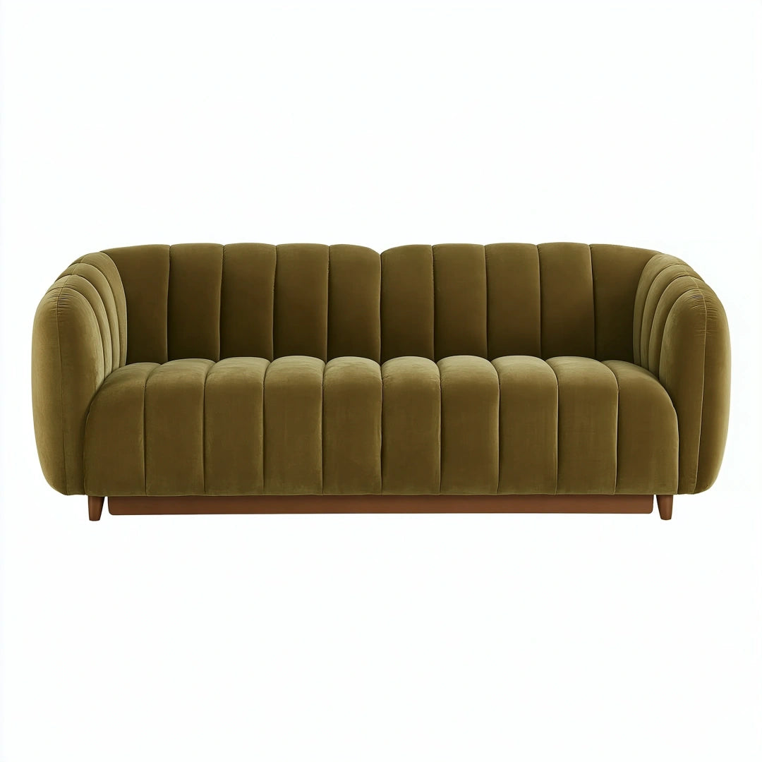 3-Sitzer Sofa 210 x 90 x 78 cm olivgrüner Samtbezug mit gerippter Polsterung