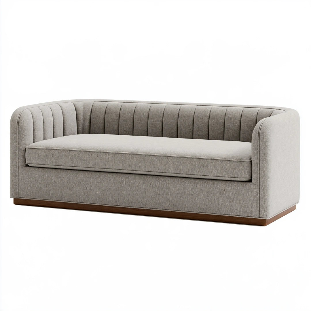 2-Sitzer Sofa 160 cm Webstoff Beige mit Holzsockel - Modernes Polstersofa