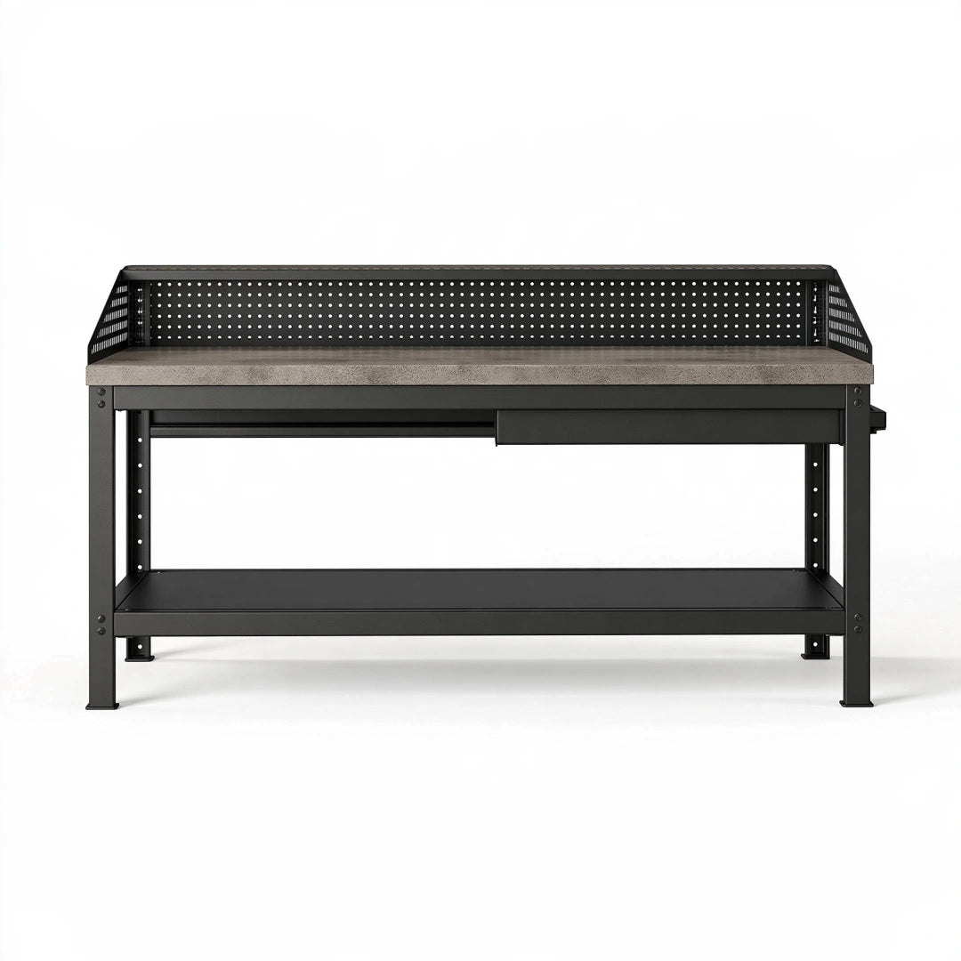 Werkbank 120 x 60 x 90 cm aus Stahl in Schwarz Grau mit Schublade und Ablage