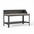 Werkbank 120 x 60 x 90 cm aus Stahl und Holzwerkstoff Schwarz Grau im Industriestil mit Lochwand und Ablage