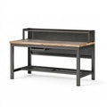 Werkbank 120 x 60 x 150 cm aus Stahl und Holz Schwarz/Natur mit Lochwand und Ablage im Industriestil