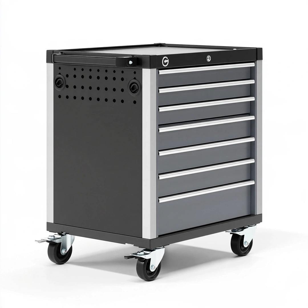 Werkzeugwagen 80 x 50 x 90 cm Stahl Schwarz Grau mit 7 Schubladen fahrbar