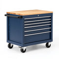 Werkzeugwagen 77x46x96 cm Stahl Holz Dunkelblau mobil mit 7 Schubladen