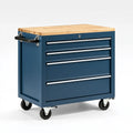 Werkzeugwagen 85 cm Stahl Holz Arbeitsplatte Blau mit 4 Schubladen